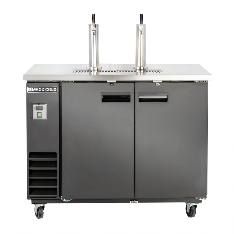 Product image #1 for Maxx Cold X-Series Dual Tower 2-Tap Beer Dispenser / Keg Cooler, 2-Keg Capacity, Black/Stainless Steel