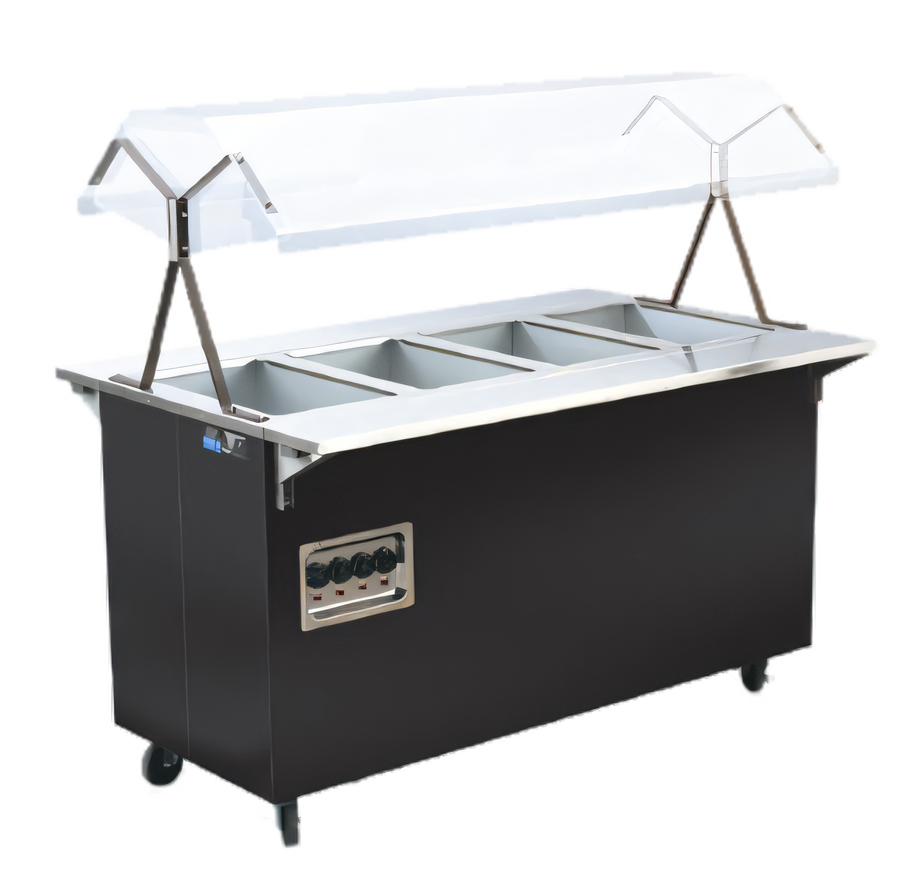 Product image #1 for Vollrath 2-Series Affordable Portable 4-Well Hot Food Station with Buffet Breath Guard, Lights, and Open Storage Base, Black, 120V