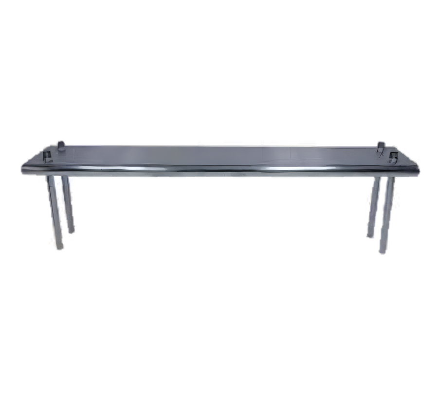 Product image #1 for Advance Tabco 144" x 12" Table-Mounted Adjustable Single 430 Stainless Steel Overshelf with Chrome Posts
