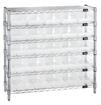 Quantum Bin Wire Shelving System with 6 Shelves, 25 Clear Bins, and Chrome Plated Finish