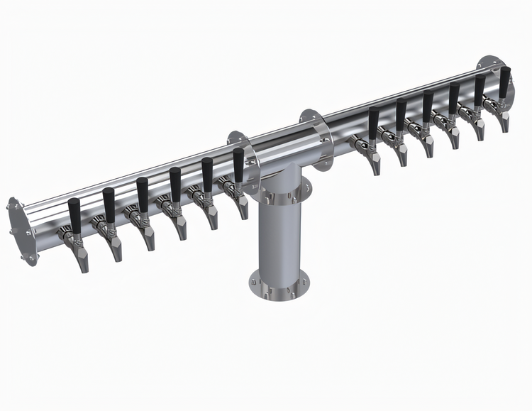 Product image #1 for Krowne 12-Faucet Glycol-Cooled Pipe T-Head Beer Tower, 43-3/4 Inch Overall Length, Brushed Stainless Steel