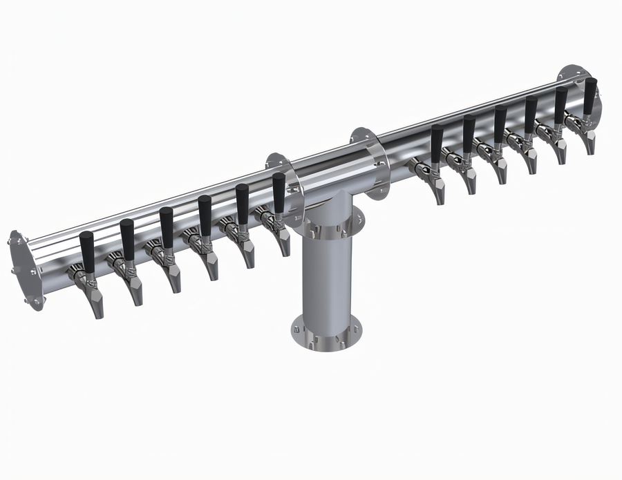 Product image #1 for Krowne 12-Faucet Glycol-Cooled Pipe T-Head Beer Tower, 43-3/4 Inch Overall Length, Brushed Stainless Steel