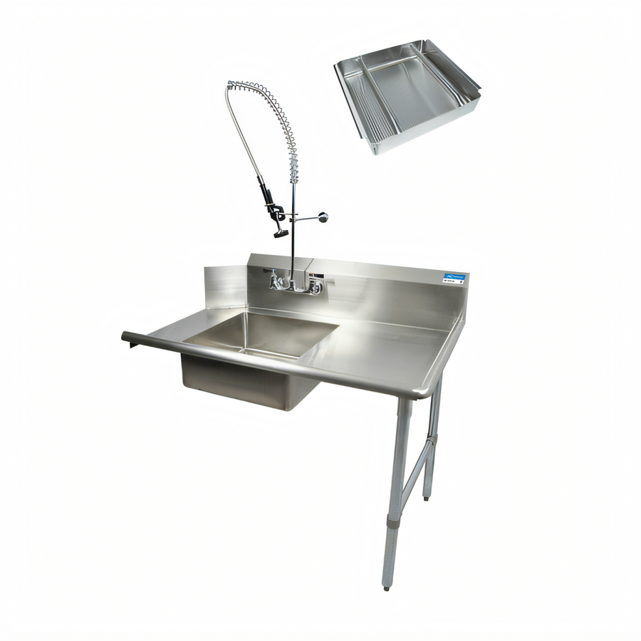 Product image #1 for BK Resources 26-Inch Straight Soiled Dish Table with 20 x 20 x 8 Pre-Rinse Sink, Right-to-Left Operation and Galvanized Legs