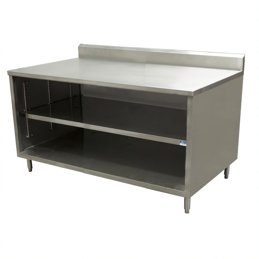 Product image #1 for 14-Gauge 304 Stainless Steel Chef Table with Open Front Cabinet Base and 5-Inch Backsplash, 48 x 36 Inches