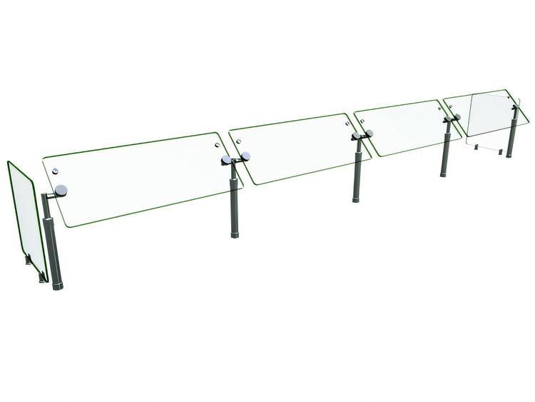 Product image #1 for Hatco Flav-R-Shield Adjustable Self-Service 4-Bay Tempered Glass Sneeze Guard, 144 Inch Wide