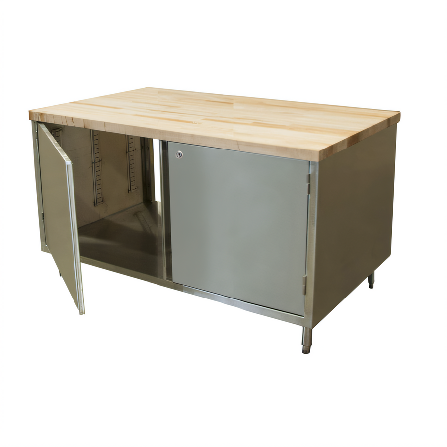 Product image #1 for BK Resources Dual-Access Chef Table with Cabinet Base, Locking Hinged Doors, and Hard Maple Top, 48 x 30 Inches