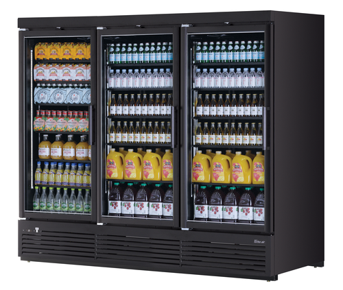 Product image #1 for Turbo Air Super Deluxe Three-Section Glass Door Merchandiser Refrigerator, 97 Cu. Ft., Self-Contained, Bottom-Mount Compressor