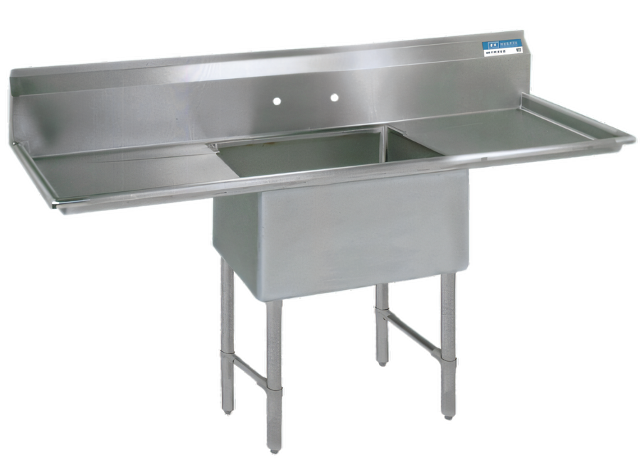 Product image #1 for BK Resources One Compartment Double Drainboard Stainless Steel Sink with 16 x 20 x 14 Bowl, 55-1/4 Inch Wide