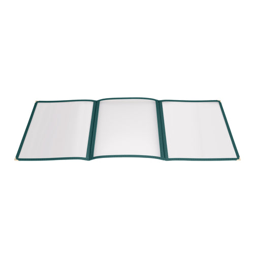 Product image #1 for Winco Triple-Fold Plastic Green Menu Cover for 8-1/2 x 11 Inserts