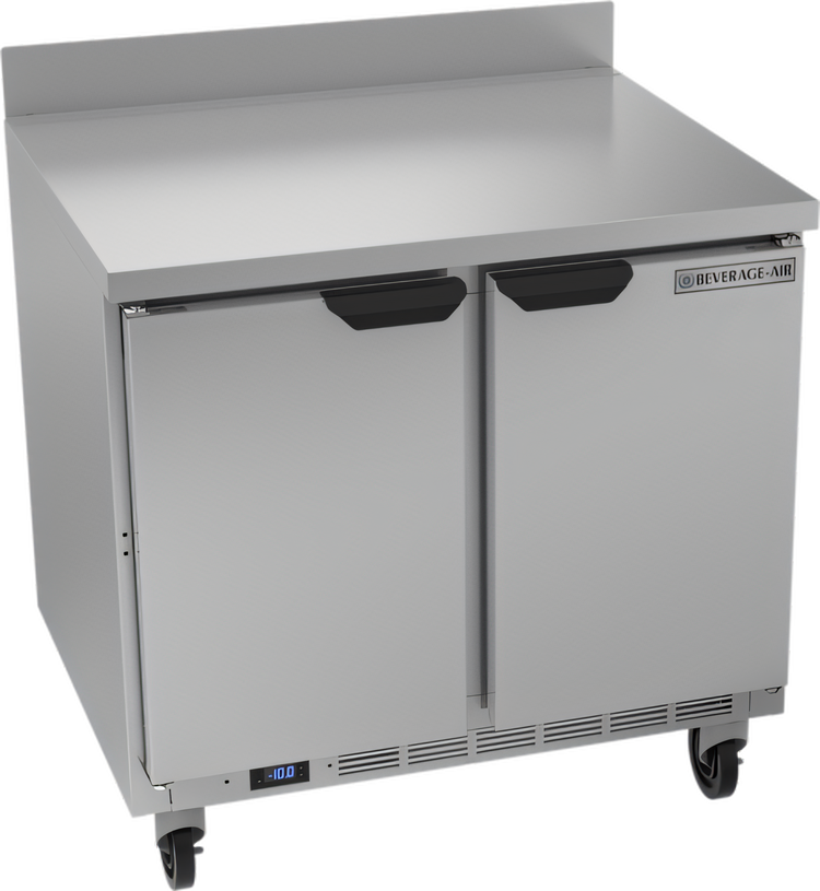 Product image #1 for Beverage-Air 36-Inch Two-Section Worktop Freezer with Solid Doors and Rear-Mounted Self-Contained Refrigeration