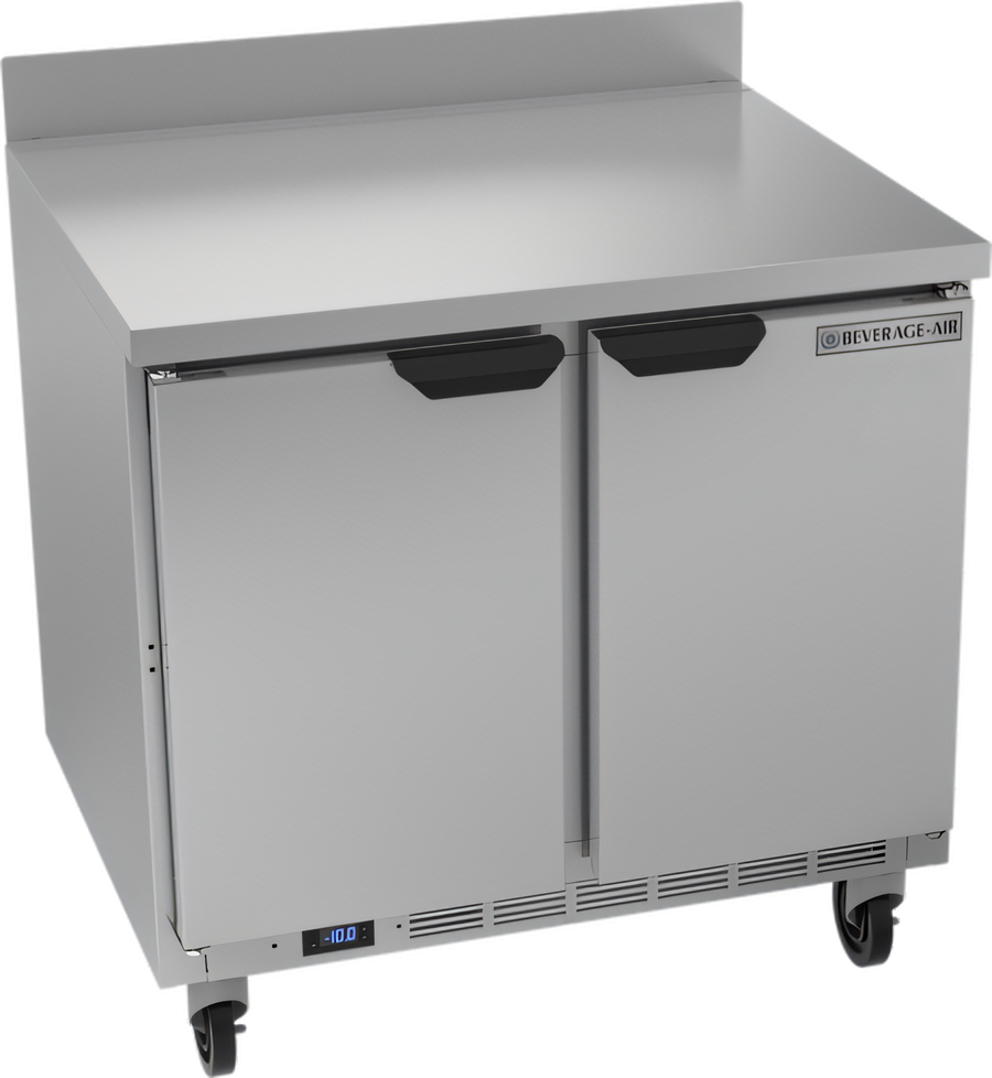 Product image #1 for Beverage-Air 36-Inch Two-Section Worktop Freezer with Solid Doors and Rear-Mounted Self-Contained Refrigeration