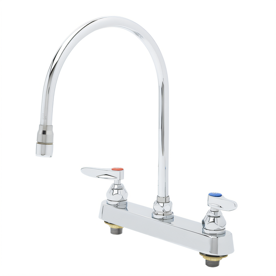Product image #1 for T&S Brass B-1194-QT-A22 Workboard Mixing Faucet, Deck Mount, 8-Inch Centers, 8-13/16-Inch Swivel Gooseneck, 2.2 GPM