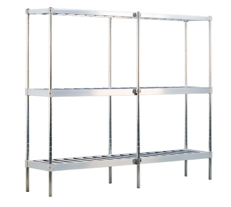 Product image #1 for New Age Aluminum Keg Rack with 3 T-Bar Shelves, 93W x 18D x 76H, 10 Half-Barrel or 34 Sixth-Barrel Capacity