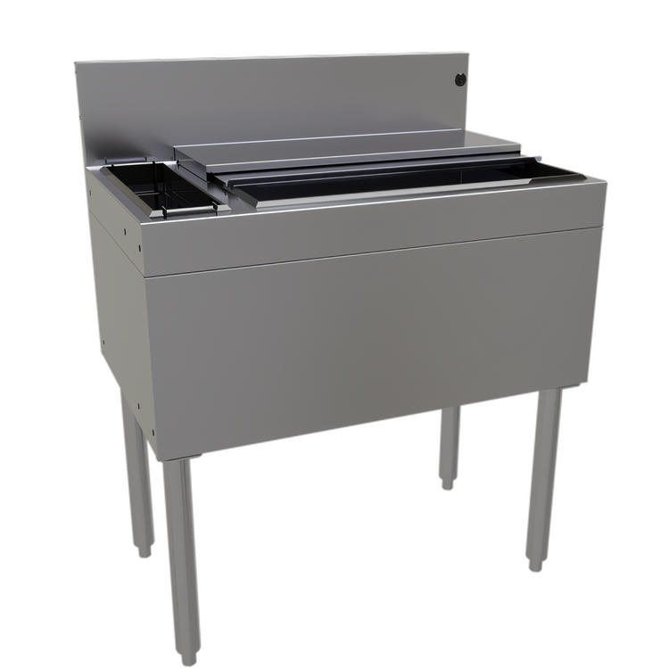 Product image #1 for Glastender 30-Inch Stainless Steel Underbar Combo Ice Bin/Cocktail Unit with Left 3-Bottle Storage