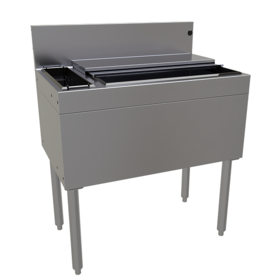 Product image #1 for Glastender 30-Inch Stainless Steel Underbar Combo Ice Bin/Cocktail Unit with Left 3-Bottle Storage