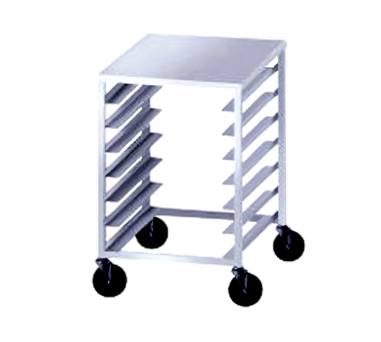 Product image #1 for End-Loading Open-Sided Aluminum Pizza Dough Box Rack, 7-Box Capacity, 5-Inch Casters