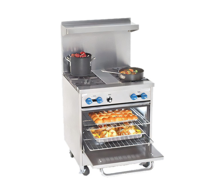 Product image #1 for Comstock-Castle 30-Inch Commercial Gas Range with 2 Open Burners, 18-Inch Char-Broiler, and 26.5-Inch Standard Oven