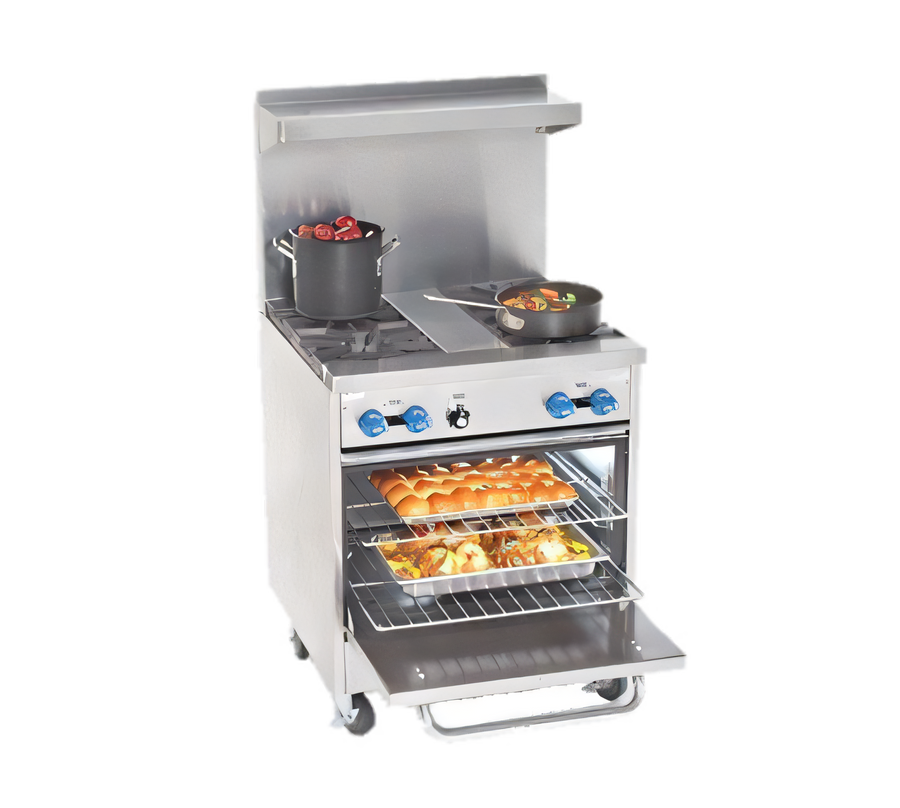 Product image #1 for Comstock-Castle 30-Inch Commercial Gas Range with 2 Open Burners, 18-Inch Char-Broiler, and 26.5-Inch Standard Oven
