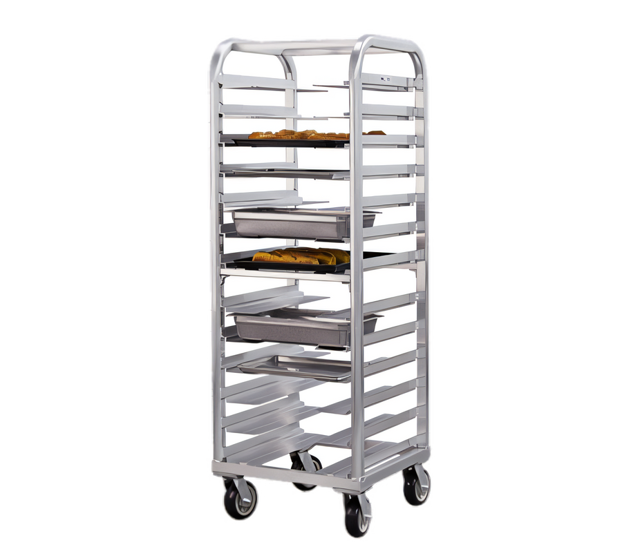 Product image #1 for New Age Lifetime Series Heavy-Duty Aluminum Stepped-Angle Bun Pan Rack, 13-Slide, 73 Inch Tall, With Casters