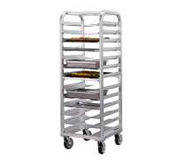 New Age Lifetime Series Heavy-Duty Aluminum Stepped-Angle Bun Pan Rack, 13-Slide, 73 Inch Tall, With Casters