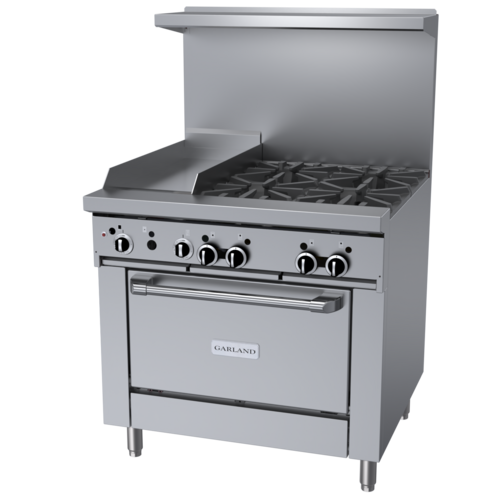 Product image #1 for Garland GFE Starfire Pro Series 36-Inch Gas Restaurant Range with 4 Open Burners, 12-Inch Griddle and Convection Oven