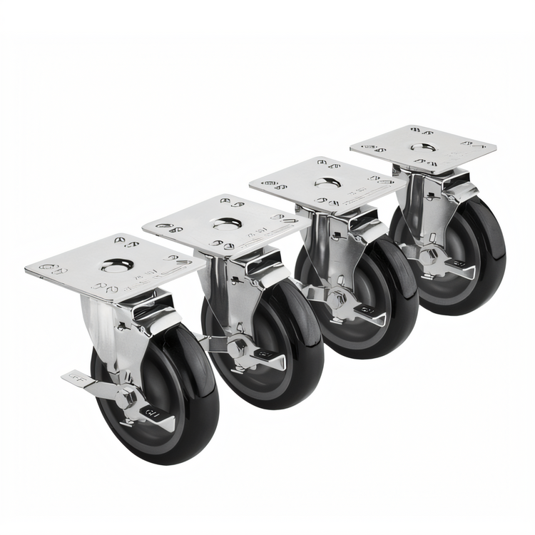 Product image #1 for Krowne Royal Series 5-Inch Swivel Plate Caster with Brake, 220 lb Capacity per Caster, Set of 4