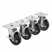 Krowne Royal Series 5-Inch Swivel Plate Caster with Brake, 220 lb Capacity per Caster, Set of 4
