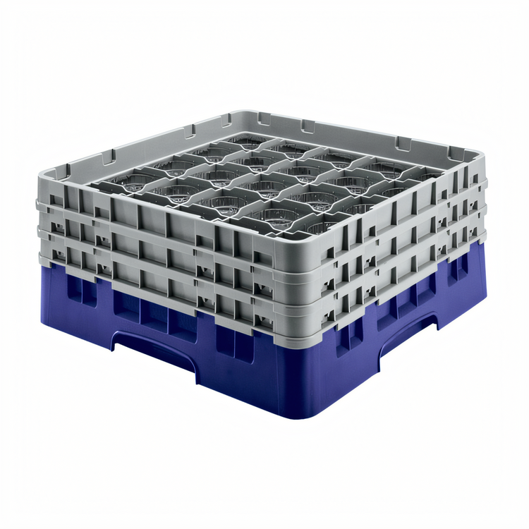 Product image #2 for Cambro Camrack Full Size Low Profile 36-Compartment Glass Rack with 2 Soft Gray Extenders, Navy Blue