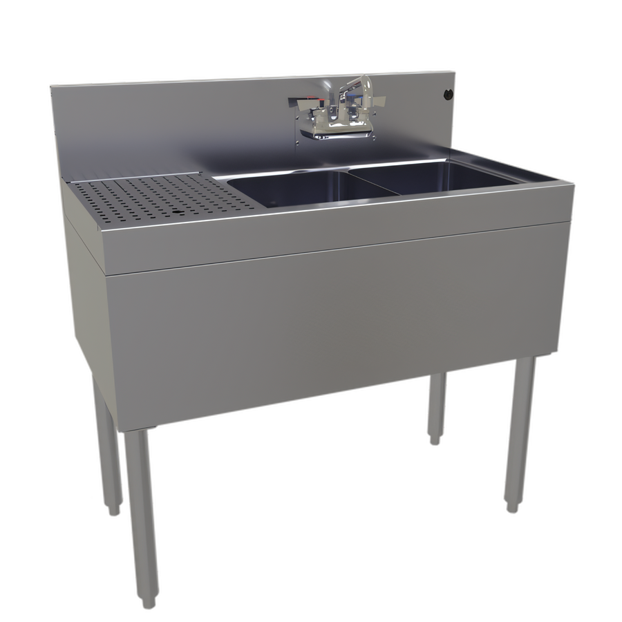 Product image #1 for Glastender Two-Compartment Stainless Steel Underbar Sink Unit with Left Drainboard, 36 x 19 Inches