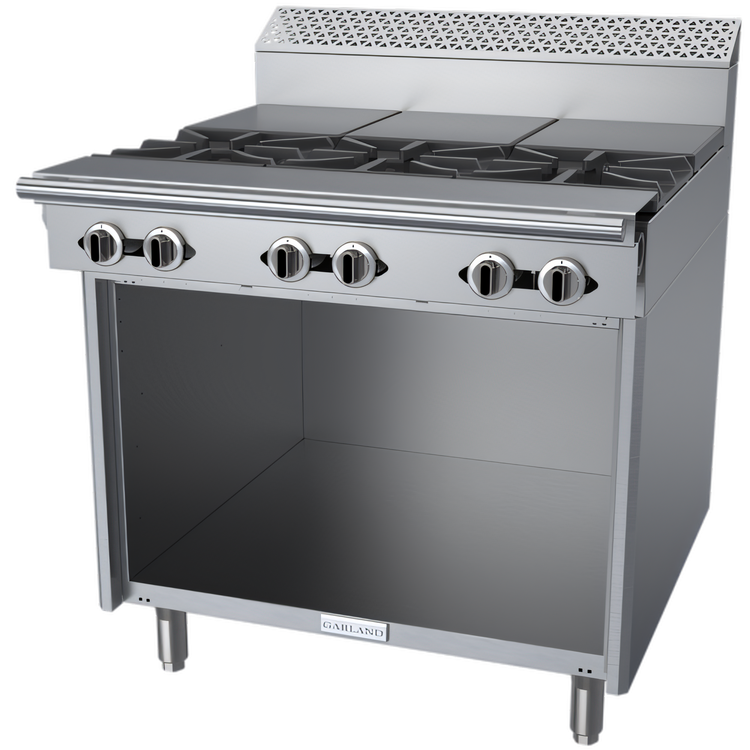 Product image #1 for Garland Cuisine Series 36" Heavy-Duty Gas French Top Range with 3 Open Burners, 3 Hot Tops, and Storage Base