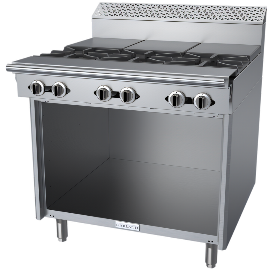Product image #1 for Garland Cuisine Series 36" Heavy-Duty Gas French Top Range with 3 Open Burners, 3 Hot Tops, and Storage Base