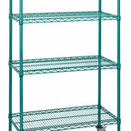 Thumbnail image #1 for Quantum M2436P46 36 x 24 x 69 Inch 4-Shelf Mobile Wire Shelving Cart, Green Epoxy Finish