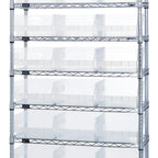 Thumbnail image #1 for Quantum WR9-209CL 9-Shelf Bin Wire Shelving System with 24 Clear Bins, 36"W x 12"D x 74"H, Chrome, Stationary