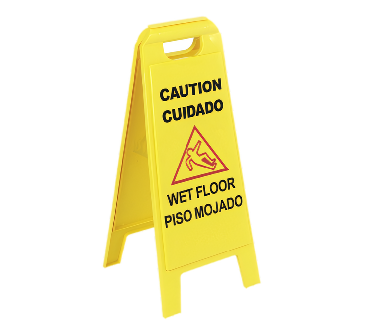 Product image #1 for Flo-Pac® A-Frame Lockable Two-Sided Wet Floor Sign, 11 x 25 Inches, Yellow Polypropylene, English/Spanish