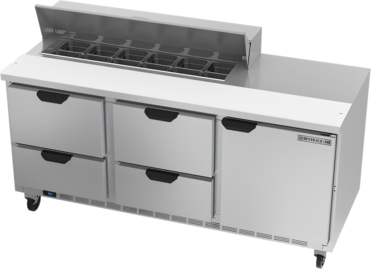 Product image #1 for Beverage-Air 72-Inch Three-Section Sandwich Prep Table Refrigerator with 12-Pan Top, 4 Drawers, and 1 Door
