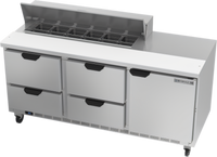 Beverage-Air 72-Inch Three-Section Sandwich Prep Table Refrigerator with 12-Pan Top, 4 Drawers, and 1 Door