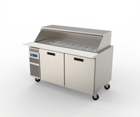 Randell 60-Inch High Heat Refrigerated Mega-Top Sandwich Prep Table / Breading Table, 2-Section, 9.8 Cu. Ft., Side-Mounted Self-Contained Refrigeration