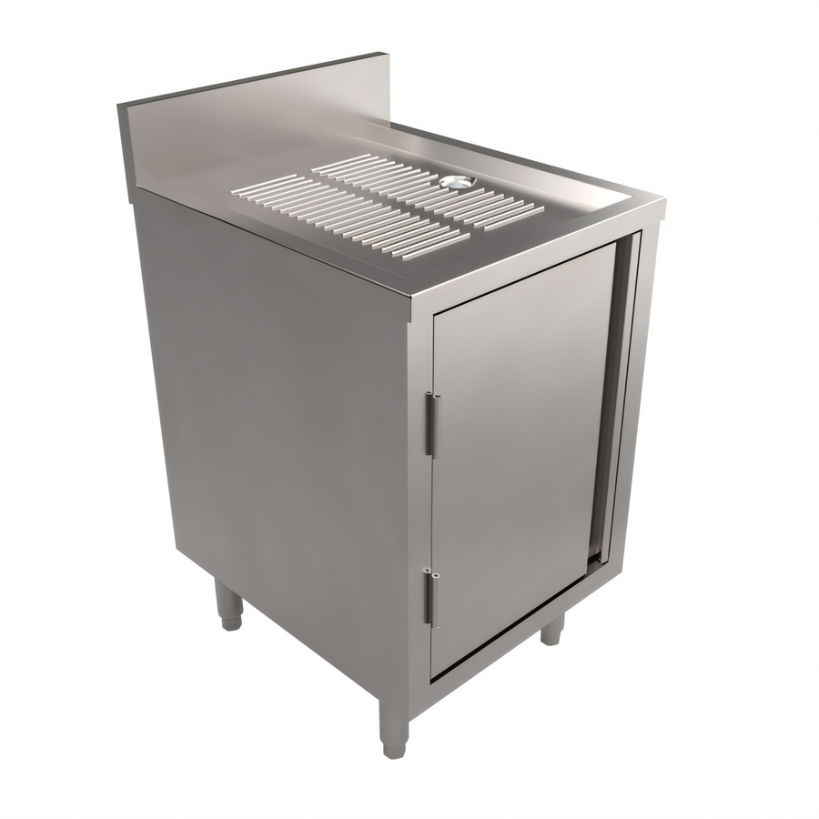 Product image #1 for BK Resources 18" x 21" Stainless Steel Under Bar Cabinet with Hinged Door, Drainboard Top and 4" Riser
