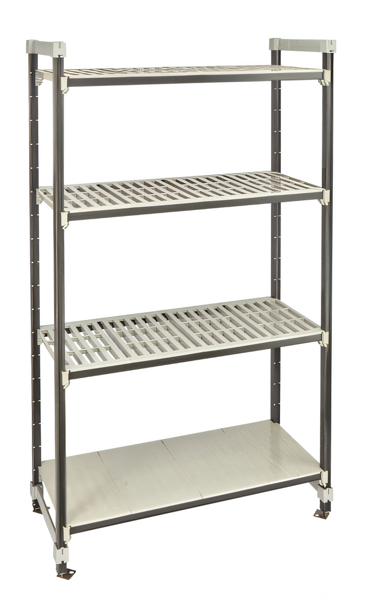Product image #1 for Cambro Camshelving Elements XTRA High Density Top Rail Stationary Starter Unit, 24 x 36 x 81 Inches, 4-Shelf, 3 Vented + 1 Solid