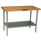 Thumbnail image #1 for John Boos SNS10-X 72 x 30-Inch, 1-3/4-Inch Maple Wood Top Work Table with Stainless Steel Base and Adjustable Undershelf