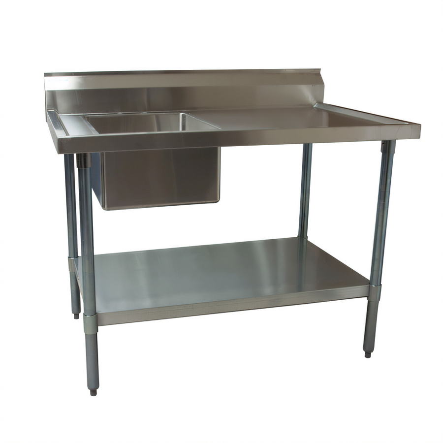 Product image #1 for BK Resources 60-Inch Stainless Steel Sink Table with Left Prep Sink, 6-Inch Backsplash, and Undershelf