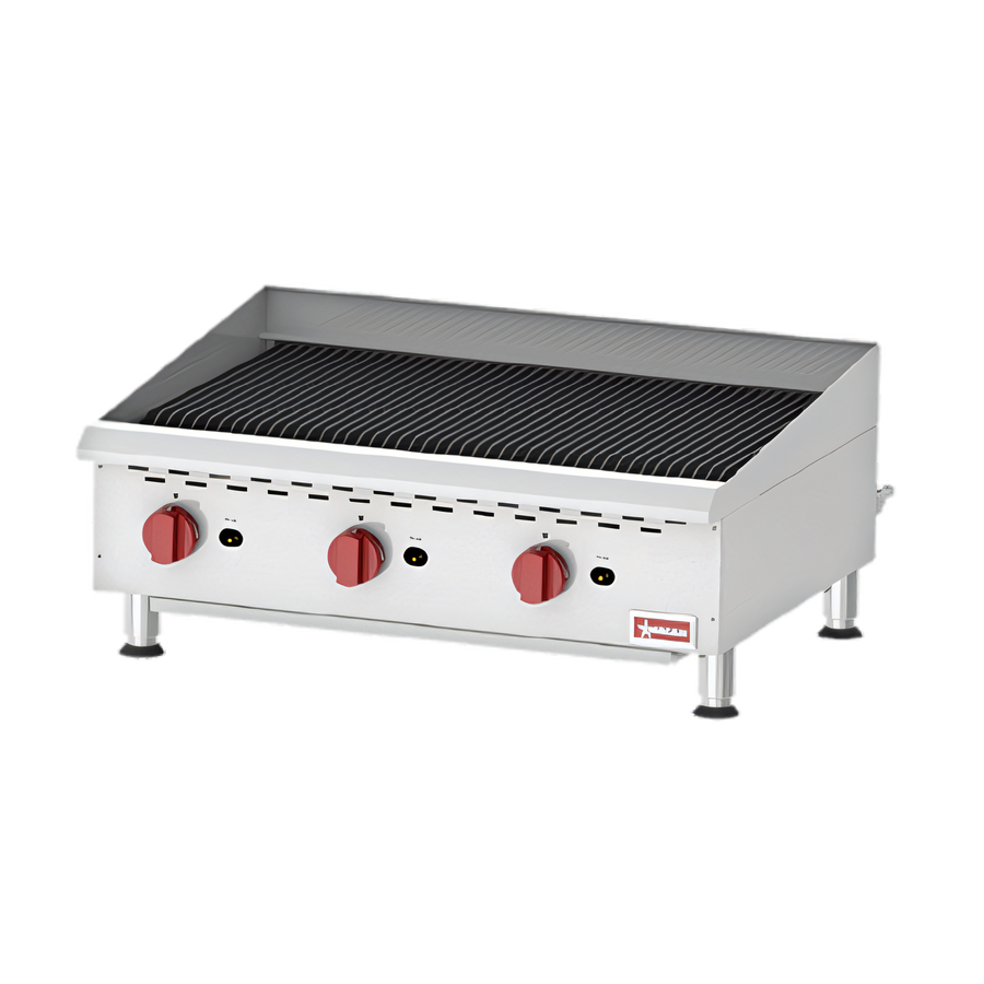 Product image #1 for Omcan 36-Inch Countertop Stainless Steel Gas Charbroiler, 3-Burner, Natural Gas, 120,000 BTU