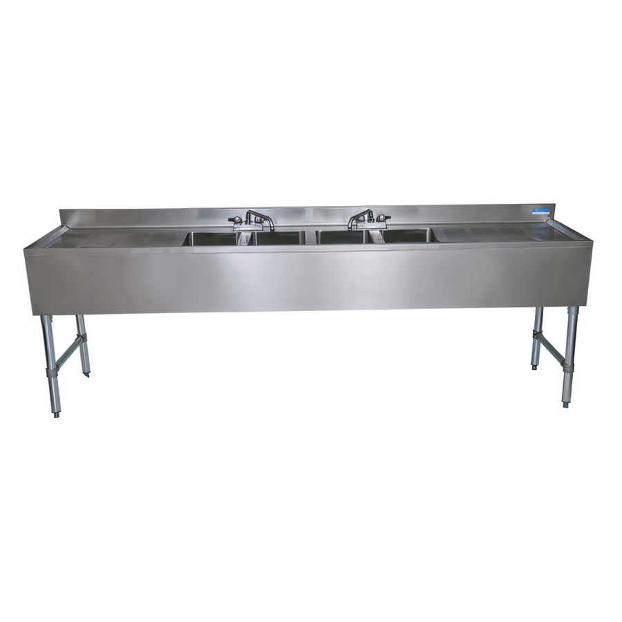 Product image #1 for BK Resources Slim-Line Four-Compartment Underbar Sink with Left & Right Drainboards, 96 Inch Wide
