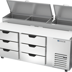 Thumbnail image #1 for Beverage Air DPD72HC-6 Two-Section Refrigerated Deli/Pizza Prep Table, 72-Inch, 6 Drawers, 19-Inch Cutting Board