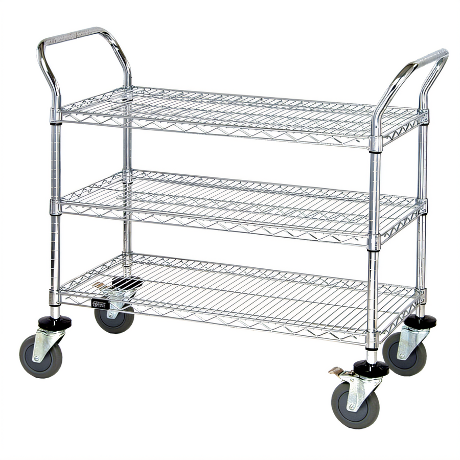 Product image #1 for Quantum WRC-2436-3 Chrome-Plated 3-Shelf Wire Utility Cart, 36 Inches W x 24 Inches D, 1,200 lb Capacity