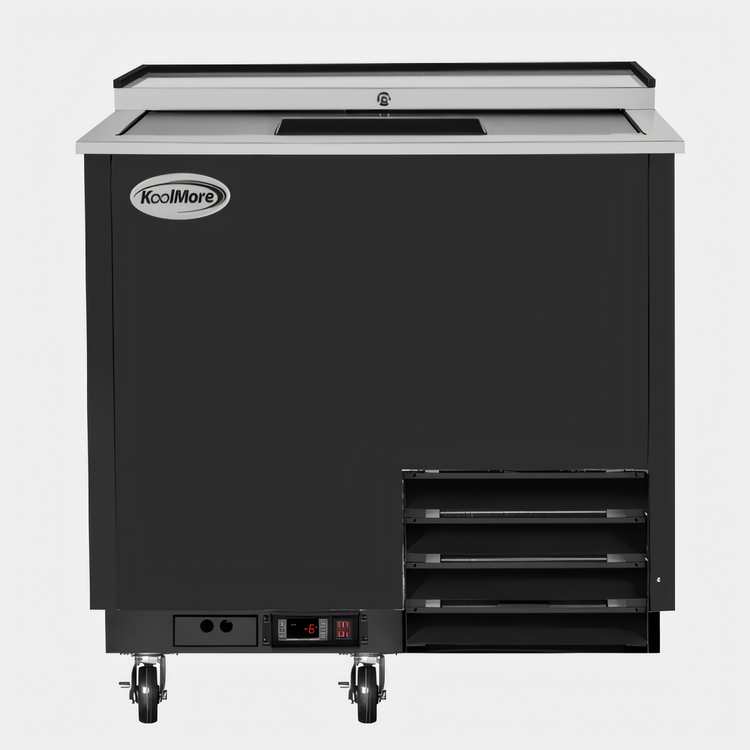 Product image #1 for KoolMore 36-Inch Commercial Glass Froster with 9 Cu. Ft. Capacity, Black Steel, Top Sliding Door