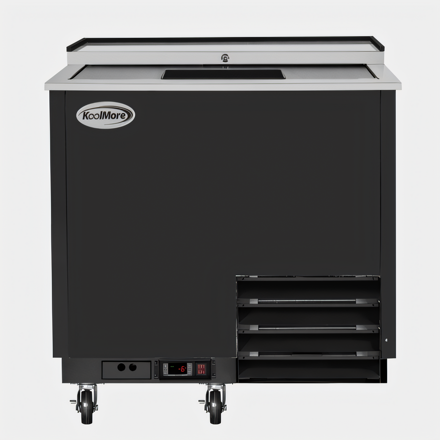 Product image #1 for KoolMore 36-Inch Commercial Glass Froster with 9 Cu. Ft. Capacity, Black Steel, Top Sliding Door