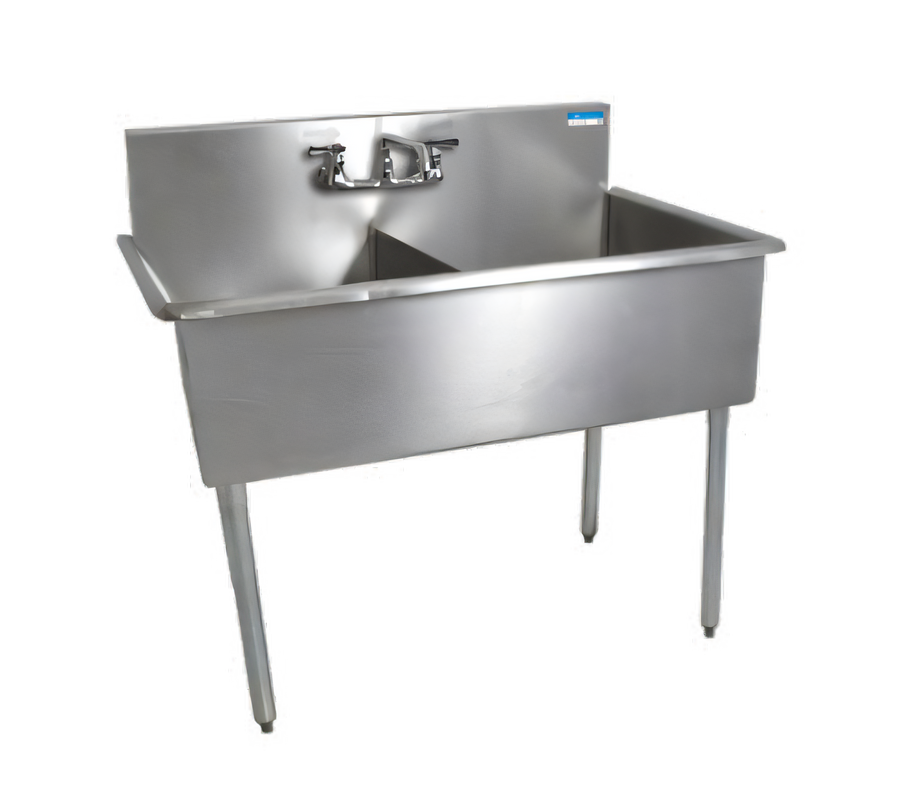 Product image #1 for BK Resources Budget 2-Compartment Stainless Steel Sink with 8-Inch Backsplash and Legs