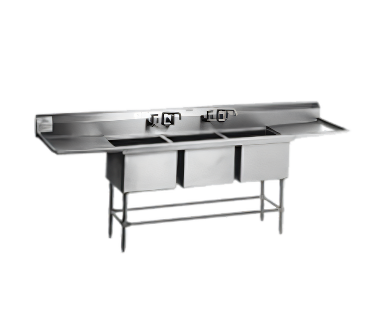 Product image #1 for Spec-Master FN Series 85-1/2-Inch Three-Compartment Sink with 30-Inch Left Drainboard, 14-Gauge Stainless Steel