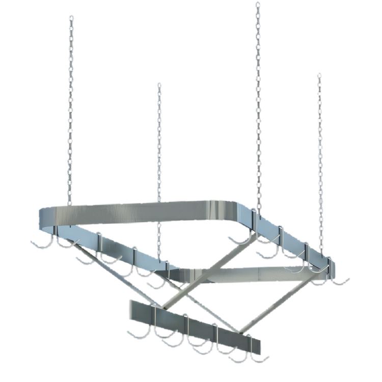 Product image #1 for Sapphire Manufacturing Ceiling-Hung Triple-Bar Stainless Steel Pot Rack, 48 x 22 Inches